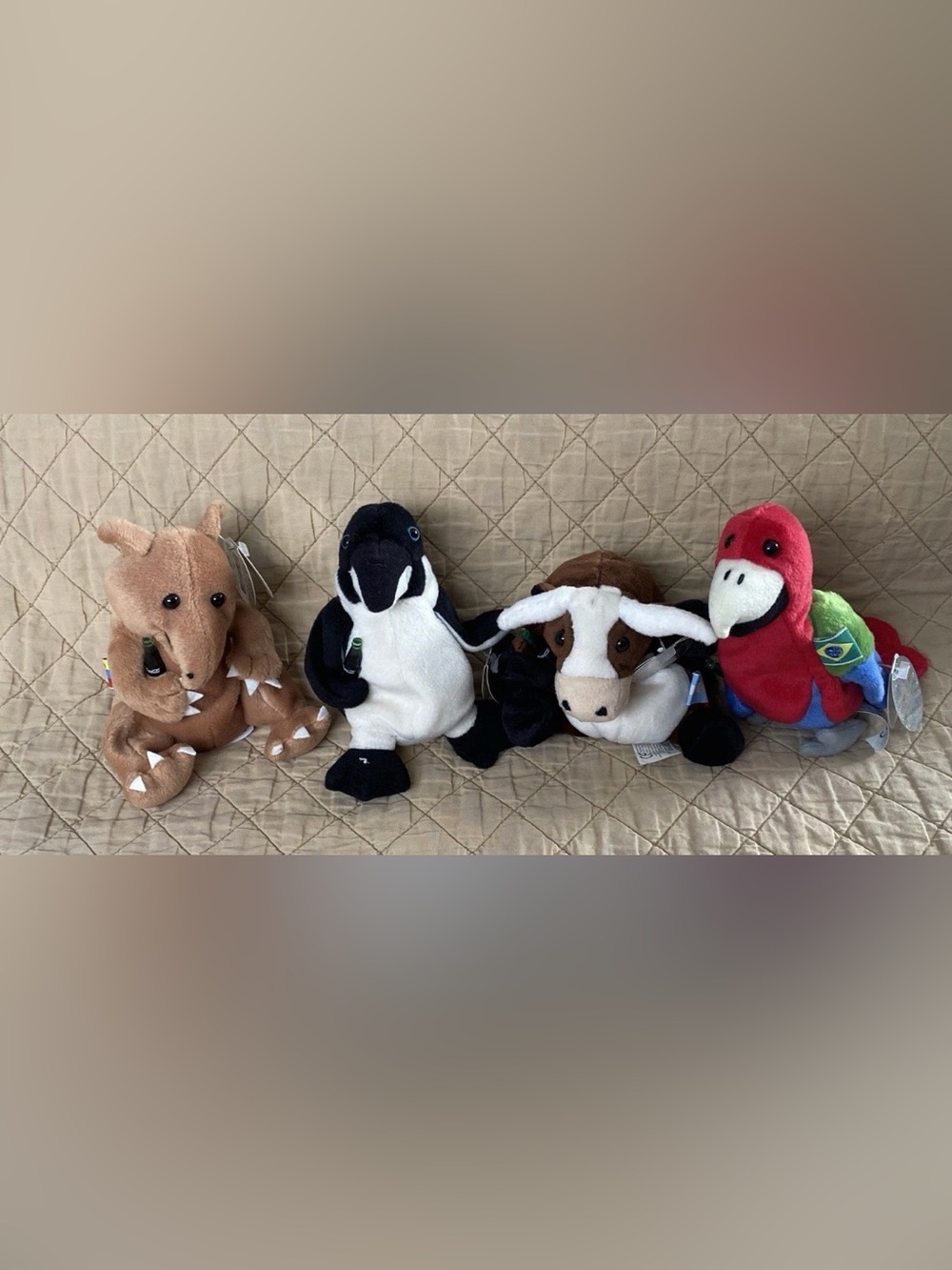 Retired Vintage Coca Cola Set Of 4 Plush-Argentina, Chile, Venezuela, Brazil